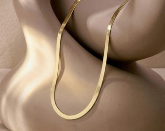14K Gold Herringbone Chain Necklace, Snake Chain Necklace, Snake Choker Chain Necklace, Everyday Necklace for Women, Snake Necklace for Her