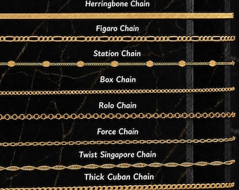 14k Gold Chain Necklace, Figaro Chain,Box Chain, Paperclip Necklace, Curb Chain, Thin Gold Chain, Everyday Necklace, Gift for Her