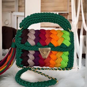 Multi farbige Tasche/Hand gewebte Tasche/Handgefertigte Tasche/Häkeltasche/Stricktasche/Handgestrickte Tasche/Luxustasche/Frauentasche/Designertasche/Umhängetasche
