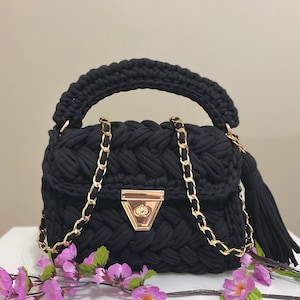 Handwoven bag,handmade bag,Bag,Hand Knitted Bag,Knitted Bag,Crochet Bag,Women&#39;s Bag,Shoulder bag,Black bag,Luxury Bag,Designer Bag