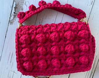 Hand Woven Bag/Handmade Bag/Crochet Bag/Knitted Bag/Hand Knitted Bag/Luxury Bag/Womens Bag/Designer Bag/Pink Bag/Shoulder Bag