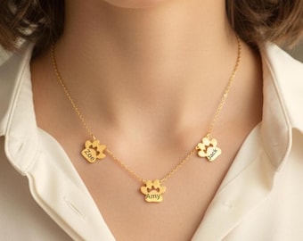 Paw Print Name Necklace, Personalized Tiny Dog Paw Necklace, Pet Necklace, Minimalist Paw Necklace, Personalized Necklace, Animal Necklace