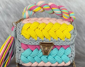 Crochet Bag,luxury Bag,luxury Knit Shoulder Bag,cotton Yarn