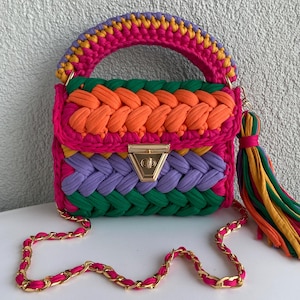 Multi Color Bag/Hand Woven Bag/Handmade Bag/Colorful Bag/Knitted Bag/Designer Bag/Luxury Bag/Women&#39;s Bag/Crochet Bag/Shoulder Bag