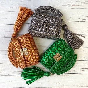 Metallic Leder Woven Handtasche,Metallic Hand Woven häkeln Tasche,Handgefertigte Leder häkeln Einkaufstasche,Metallic Schultertasche,Metallic Tasche