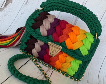 Multi Color Bag/Hand Woven Bag/Handmade Bag/Crochet Bag/Knitted Bag/Hand Knitted Bag/Luxury Bag/Womens Bag/Designer Bag/Shoulder Bag