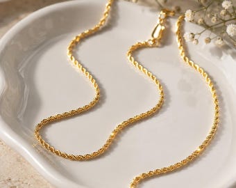 14K Gold Twist Chain Necklace, Singapore Necklace, Twisted Gold Chain Necklace, Layering Necklace, Thin Rope Chain Necklace