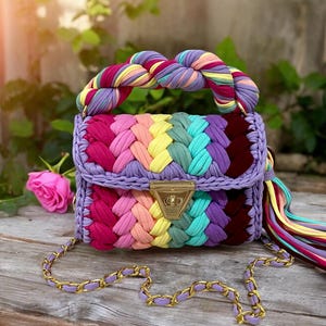 Multi Color Bag/Crochet Luxury Bag/Hand  Woven Bag/Handmade Bag/Crochet Bag/Hand Knitted Bag/Luxury Bag/Women&#39;s Bag/Shoulder Bag/Capri Bag