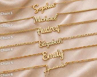 14k Gold Name Necklace, Custom Nameplate Jewelry, Custom Name Necklace, Mama Necklace, Personalized Gifts for Her, Mothers Day Gifts for Mom