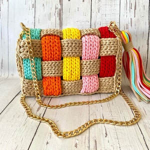 Multi farbige Tasche/Hand gewebte Tasche/Handgefertigte Tasche/Häkeltasche/Stricktasche/Luxus Tasche/Frauentasche/Designertasche/Schwarze Tasche/Umhängetasche