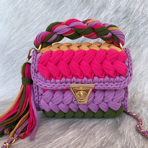 Hand Woven Bag/Handmade Bag/Crochet Bag/Knitted Bag/Hand Knitted Bag/Luxury Bag/Womens Bag/Designer Bag/Pink Bag/Shoulder Bag