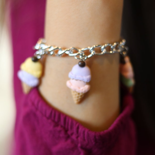 Ice Cream Cones - Adjustable Charm Bracelet - Girl's Accessories - Kid's Jewelry -