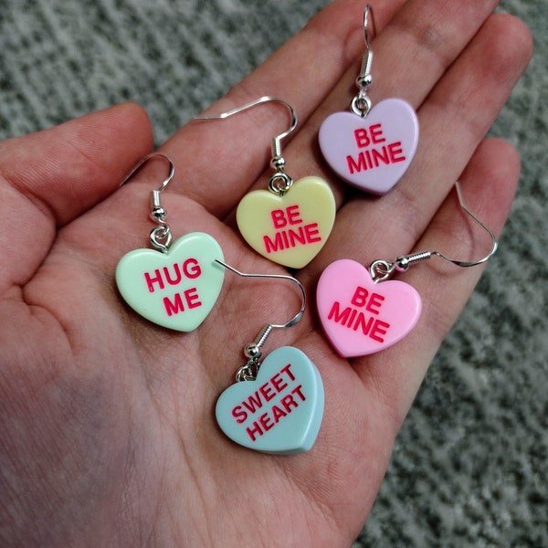 Conversation Heart Earrings - Candy Jewelry - Valentine's Gifts for her - Valentine's Day - Sweetheart