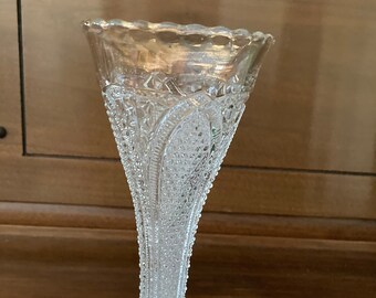 EAPG US Glass Co. Vase, Massachusetts pattern, clear with gold trim. Pressed Glass