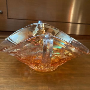 Early Fenton Carnival Glass folded bonbon dish, Marigold, Honeycomb and Clover