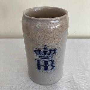 1 Liter Salt glazed Pottery Beer Stein from The Hofbrau House in Munich, 1960s