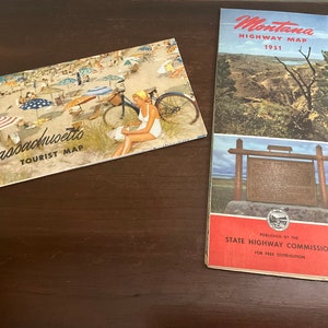 Vintage 1950er Jahre Landkarten, Massachusetts und Montana