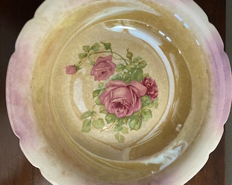 Vintage rosa und beige Lusterware, Kabinett Schüssel mit Rosen