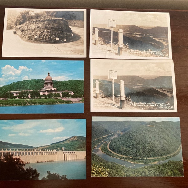 Vintage West Virginia Postcard Set, Black and White from 1930s, Color from 1960s