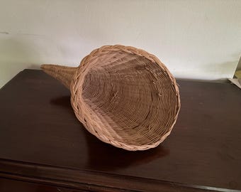 Cornucopia, Horn of Plenty Basket,  Hand Woven of Wicker, Natural Color