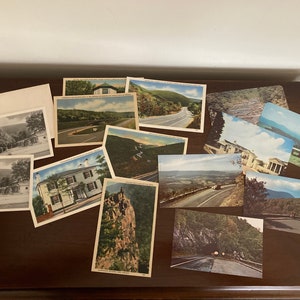 Cartões postais antigos de uma viagem de carro pela Skyline Drive, por volta de 1950