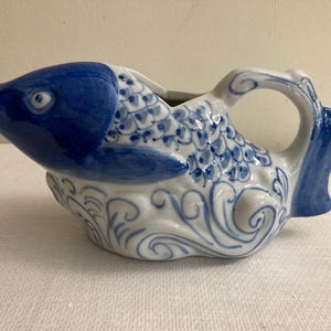 Vintage White Porcelain Chinoiserie Koi Fish, Hand Painted