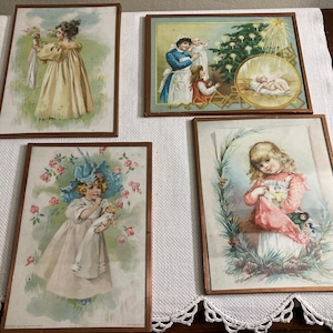 Victorian Lion Coffee, Woolson Spice Werbekarten mit Lithographien von Kindern auf der Rückseite