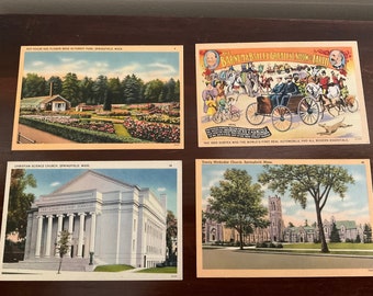 Lot de cartes postales vintage en lin de Springfield, Massachusetts