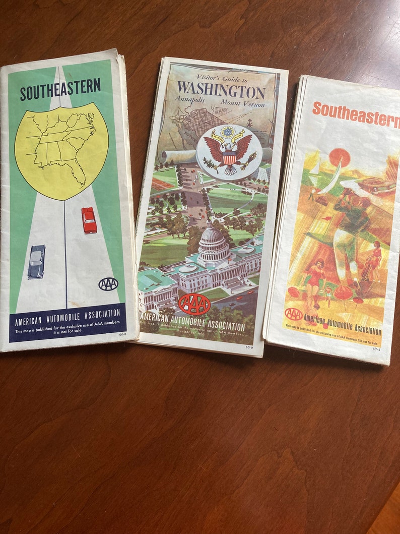AAA Road Maps 1960s Southeastern States, Washington DC Etsy