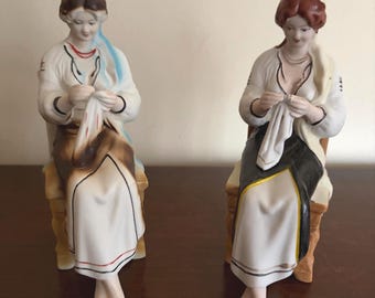 Romanian Figurines, Sewing Sisters,
