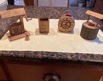 Vintage wood travel souvenirs from 1940-50s