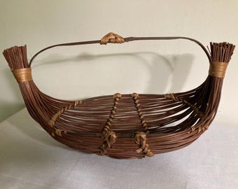 Hand Woven Reed Basket, Gondola Shape, from 1940s-1950s