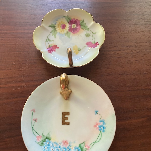 Small Bavarian Hand Painted Plates, 1 Gold Handle on Each