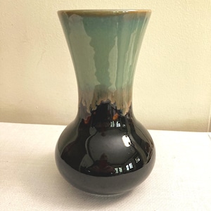 Drip Glaze Teal/Celadon and Brown MCM Vase, Art Pottery