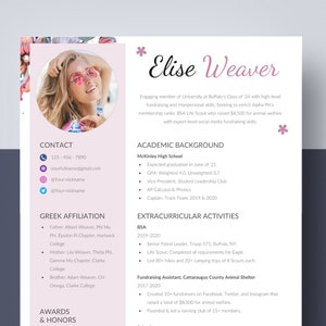 Pink Sorority Resume Template For Canva Modern Creative and ...