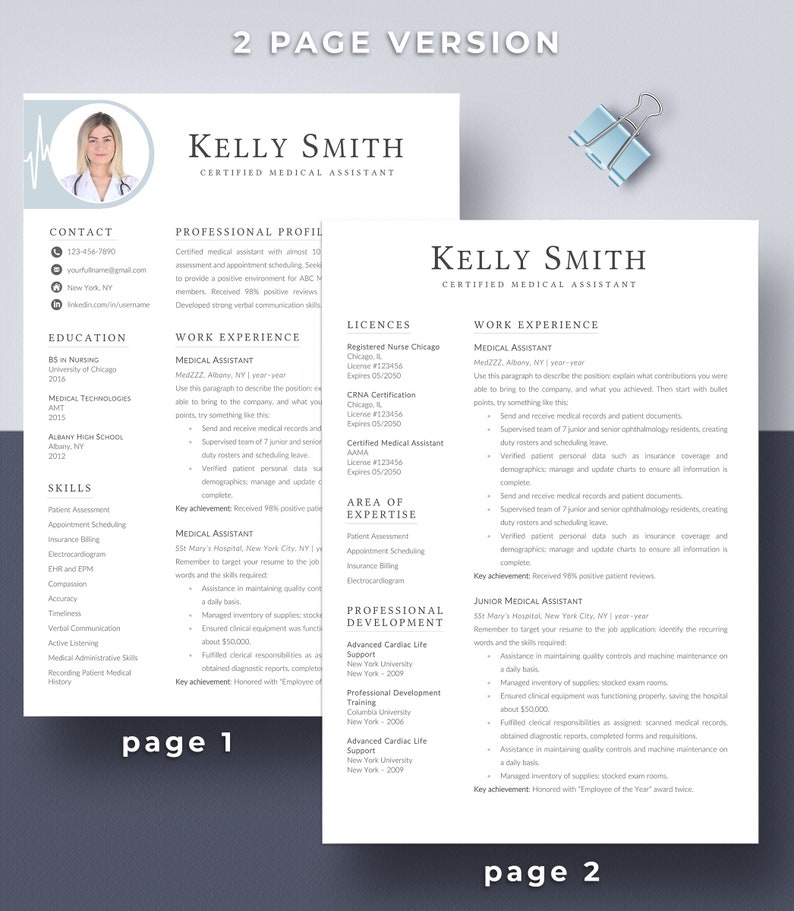Nurse Resume Template Google Docs Medical Resume Template Etsy
