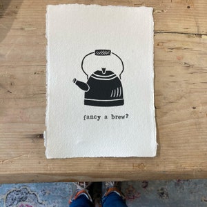 Brew / A5 Lino / Cup Of Tea / Rosie Lee / Teapot / Linoprint / Quirky Artwork / Handmade / LinoLizzy / Cotton Rag / Decor / Personalise