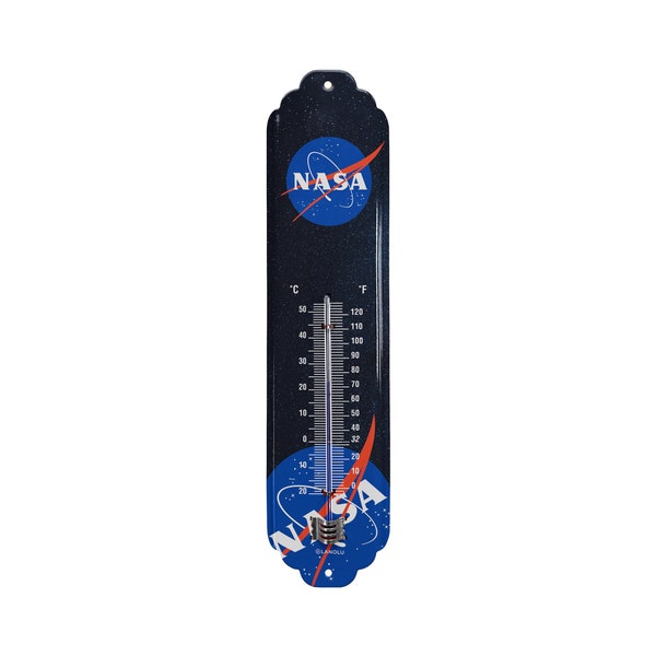 Blechschild Thermometer NASA Merchandise - NASA Geschenke für Science Fans zum Geburtstag - NASA Thermometer aussen analog mit Meatball Logo