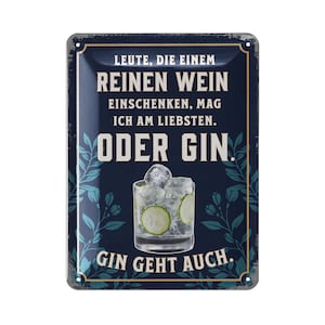 LANOLU tin sign retro bar decoration, bar sign GIN, cocktail sign, metal sign vintage decoration for party room, Irish pub, kitchen 15 x 20 cm