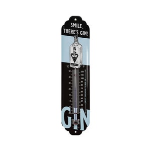Tin sign thermometer GIN, Smile, there is Gin! Retro bar decoration bar sign GIN, analog thermometer as a gift, metal signs vintage D