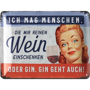 LANOLU metal signs retro bar decoration, bar sign GIN, funny metal sign kitchen with saying, cocktail sign metal signs vintage 15 x 20 cm