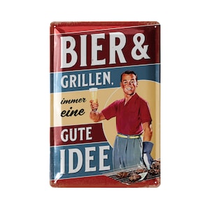 Retro metal signs grilling - beer and GRILLING always a good idea, BBQ grill retro decoration, barbecue area sign garden, dad&#39;s grill corner sign