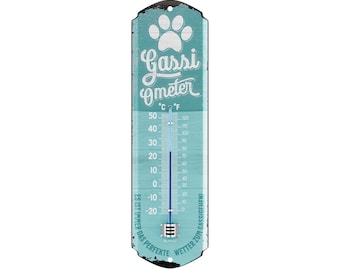 Blechschild Retro Deko Hund GASSI THERMOMETER analog, Schild Garten außen, Deko Garten Vintage Schilder, Blechschild Hund, Hunde Geschenke