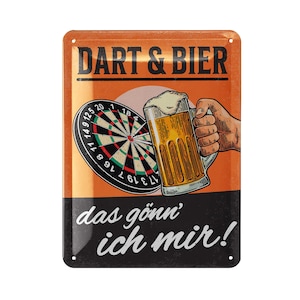 LANOLU Retro Blechschild Dart und Bier, Bar und Partykeller Dekoration, Irish Pub Deko, Darts Schild, Bardeko, vintage Metallschild 15x20cm