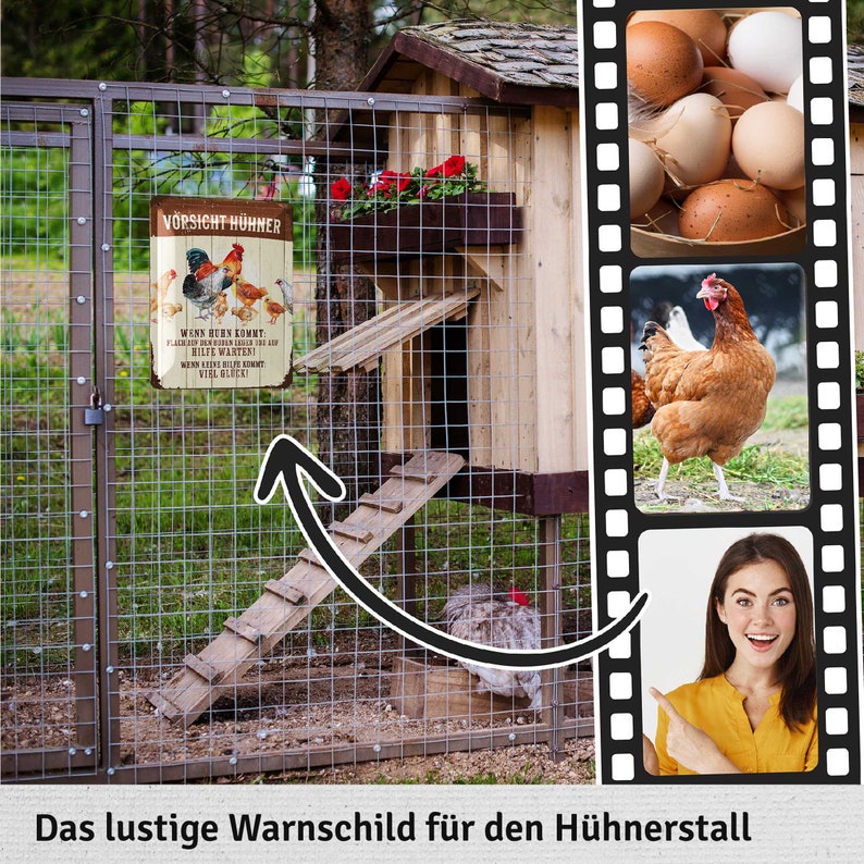 LANOLU Retro Blechschild Vorsicht Hühner, Hühner Zubehör, lustige Schilder mit Sprüchen, vintage Metallschilder 15x20cm Bild 2