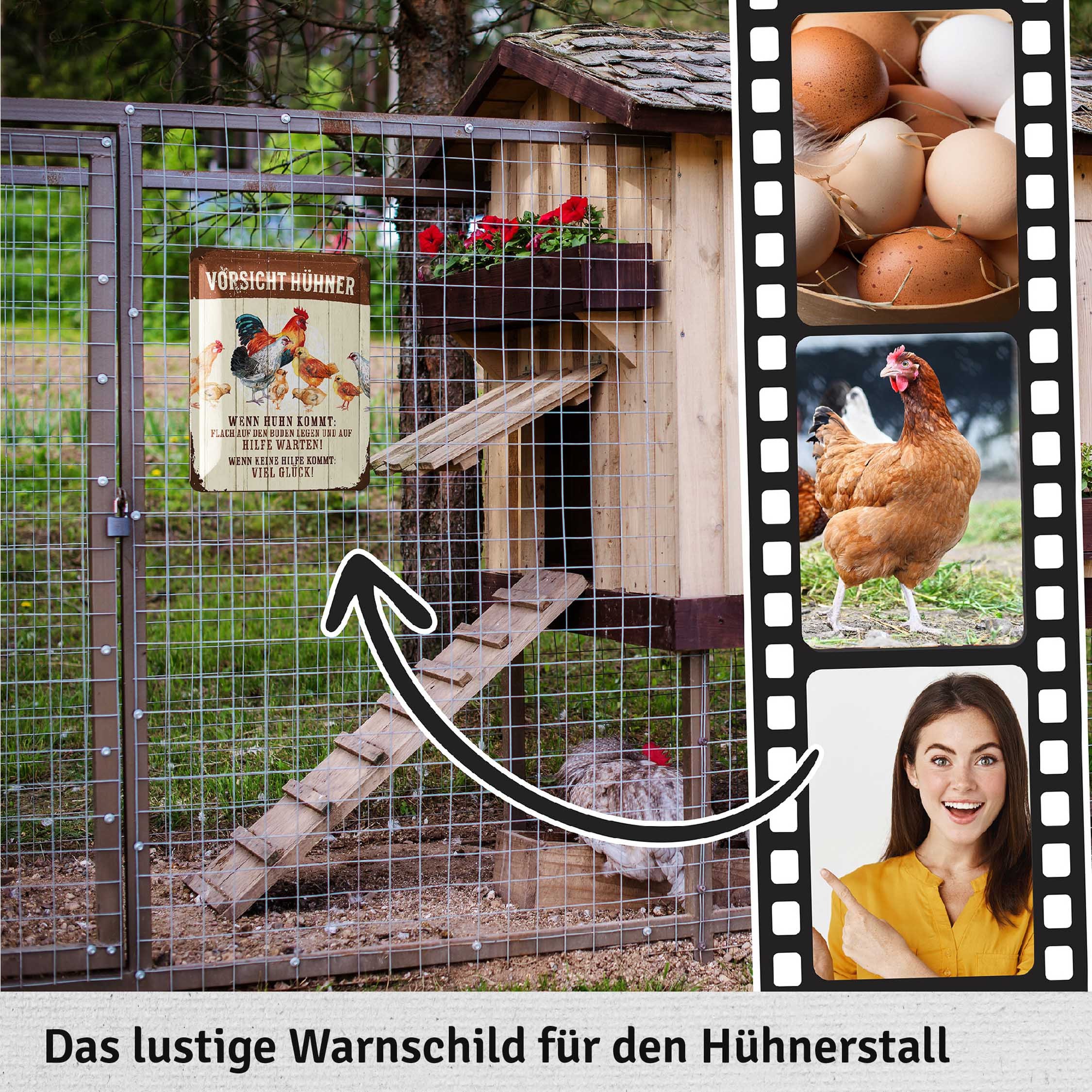 Retro Blechschild „Hühnerhof“ – 28x12 Cm, Metall, Witziger Spruch, Deko Für Küche, Garten Oder Als Geschenk