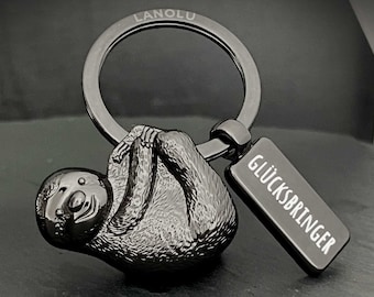 Portachiavi con bradipo LANOLU, animali in metallo con incisione, portafortuna, portachiavi con bradipo, figura 3D, ciondolo con bradipo, idee regalo per bradipi