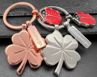 LANOLU keychain lucky charm clover pendant ladybug, car keychain luck, good luck exam, gift