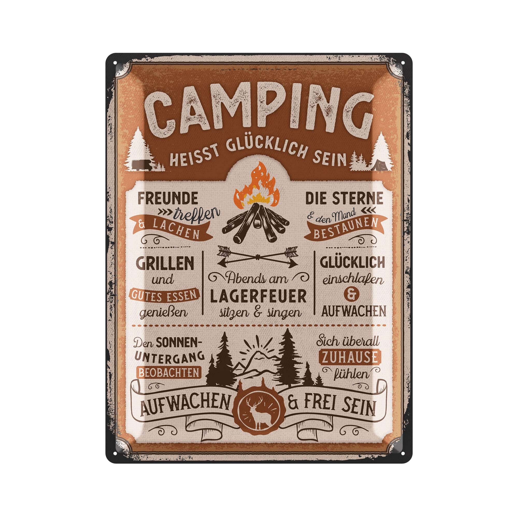 Retro-Metallschild Camping-Deko – 30x20 Cm, Rustikal, Wasserfest, Mit 4 Aufhänge-Löchern, Perfekt Für Camper, Garten Oder Geschenk