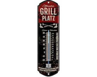 LANOLU Retro Plåtskylt GRILLOMRÅDE Termometerskylt Trädgård Utomhus Grill Presenter 8 x 28 cm